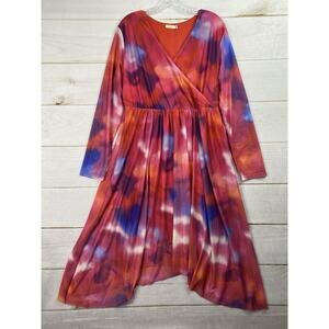 Zomva Bodycon Dress XL Colorful Tie Dye Wrap Mesh Long Sleev Lined Elastic Wasit